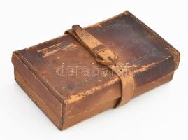 Régi angol férfi pipere készlet csont nyelű szerszámokkal: teljes, bőr dobozban