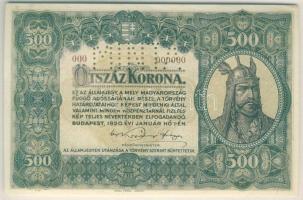 1920. 500K "MINTA" lyukasztással "000"-ás széria- és sorozatszámmal! Halvány tintaceruzás ráírással T:I