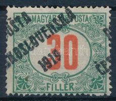 Posta Ceskoslovenska 1919 Portó 30f látványosan elcsúszott felülnyomással / shifted overprint. Signed: Bodor