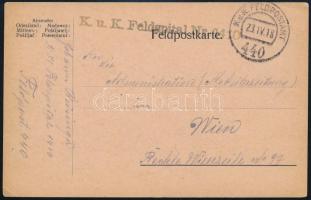 1918 Tábori posta levelezőlap "K.u.k. Feldspital Nr. 1410." + "FP 440"