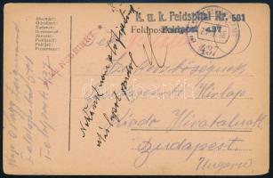 1918 Tábori posta levelezőlap K.u.k. Feldspital Nr. 501. + FP 437 b