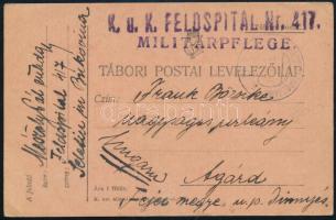 1918 Tábori posta levelezőlap "K.u.k. FELDSPITAL Nr. 417."