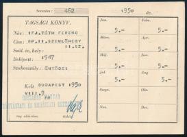 1950 Bp., Országos Magyar Bányászati és Kohászati Egyesület tagsági könyv