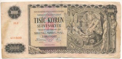 Szlovákia 1940. 1000K T:F fo. Slovakia 1940. 1000 Korun C:F spotted Krause P#13