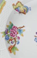 Herendi Viktória mintás 1db mélytányér, kézzel festett porcelán, jelzett, kopásnyomokkal, ragasztott