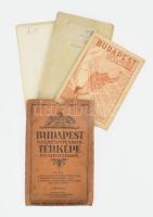 1927 Budapest Székesfőváros térképe utcajegyzékekkel. 1. Budapest Székesfőváros térképe, 1:25.000, Bp., M. Kir. Térképészet, 3. kiadás, kissé foltos, szakadt, hajtott, 83x94xcm.;  2. Budapest belterülete, 1:15.000, Bp., M. Kir. Térképészet, hajtott, 37x41 cm.;  3. Budapest és elővárosainak utcajegyzéke. Bp., 1941, M. Kir. Honvéd Térképészet, 66+1 p. Kiadói papírkötés. Nem az eredeti utcanévjegyzék, hanem egy későbbi 1941-es kiadás. Kiadói kopott, kissé sérült kiadói mappában.