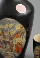 Extra jelzésű pálinkás készlet, Kézzel festett, jelzett, hibátlan. hat személyes, városképeket ábráz...