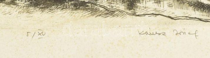 Kórusz József (1927-2010): Alkonyati fények. Rézkarc, papír, jelzett, apró foltokkal.Sorzsámozott 5/...