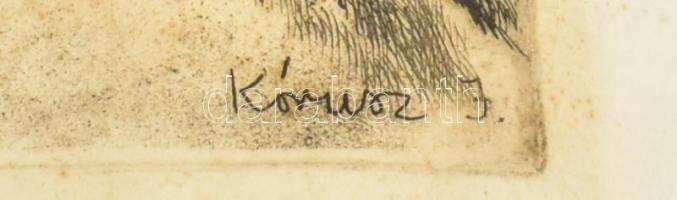 Kórusz József (1927-2010): Vízpart. Rézkarc, papír, jelzett a dúcon, lapszéli foltokkal.30x39 cm