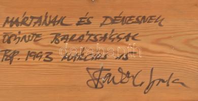 Benkő Cs. Gyula (1939-): Aszófő Balaton mellett. Olaj, farost, jelzett, hátoldalon a művész autográf...