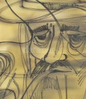 Macskássy Izolda (1945-2021): Pipázó. Selyemkép, tus. jelzett, üvegezett keretben 32x20 cm