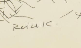 Reich Károly (1922-1988): Anya gyermekével. Nyomat, papír, Reich Károly nyomtatott aláírásával.21x29...