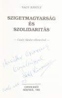 Nagy Károly: Szigetmagyarság és szolidaritás. A szerző által DEDIKÁLT példány! Montreál, 1988, Corvi...
