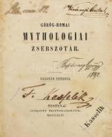 Császár Ferenc: Görög-római mythológiai zsebszótár. Bp., 1844, Trattner-Károlyi-ny.,XV+526 p.+18 t. (litográfiák.) Átkötött modern kartonált papírkötés, a címlapon possessori bejegyzésekkel, foltos lapokkal, ceruzás aláhúzásokkal és bejegyzésekkel, 1 litográfia (díszcímlap) hiányzik.