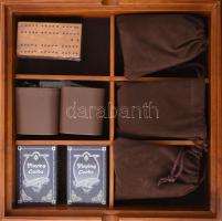 Minőségi fa játék készlet, klf játékokkal, fa dobozban, jó állapotban, 33x33 cm