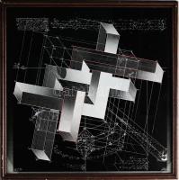 Jelzés nélkül: Magyar geometrikus univerzum. Ofszet, papír. Üvegezett keretben 43x43 cm