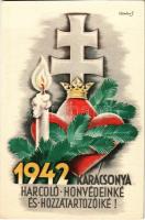 1942 Karácsonya Harcoló honvédeinké és hozzátartozóiké! Leventeifjúság honvédkarácsonya / WWII Hungarian military art postcard with Christmas greeting s: Légrády S.