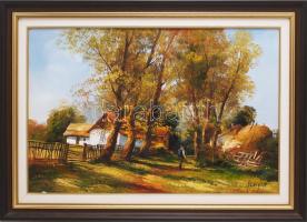 Fekete Zsolt (1964-): Kiránduló. Olaj, farost, jelzett, dekoratív fakeretben. 40×60 cm