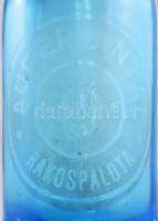 1927 Audler Antal Rákospalota kék szódásüveg, fejazonos, pattogzásokkal, m: 27 cm + retro szódásüveg