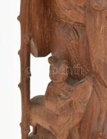 Keleti bölcs - nagyméretű, gazdagon faragott fa szobor, kopással, m: 48 cm