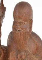 Keleti bölcs - nagyméretű, gazdagon faragott fa szobor, kopással, m: 48 cm