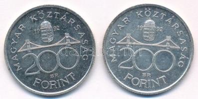 1992. 200Ft Ag "MNB" (2x) T:AU,XF kis patina 
Adamo F13