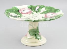 Körmöcbánya szecessziós talpas kínáló, fonódó levél- és virágmintákkal, jelzett, felső felületén repedésvonalakkal, d: 25,5 cm, m: 14,5 cm