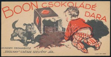 cca 1930 "Boon csokoládé dara - minden csomaghoz Zsolnay csészeszelvény jár" számolócédula