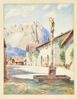 Altani jelzéssel: Partenkirchen - Florianplatz Alpesi városka, 1937. Akvarell, papír. paszpartuban. 40x31,5 cm