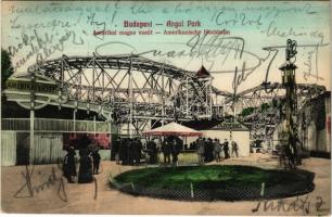 1914 Budapest XIV. Angol Park, Amerikai magas vasút (hullámvasút), "Le a cilinderrel!" (Rb)