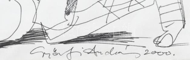 Győrfi András (1964-): A harcos és a bika, 2000. Toll, papír. Jelezve jobbra lent. 21x29 cm