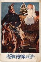 1916 Kriegsfürsorgeamt des K.u.K. Kriegsministeriums / WWI Austro-Hungarian K.u.K. military art postcard with Christmas and New Year greeting s: K. A. Wilke + "K.u.K. Feldpostam (EB)