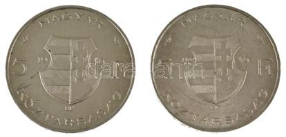 1946. 5Ft Ag "vastag Kossuth" (2xklf) az egyik sima, a másik fordított peremirattal T:AU,X...