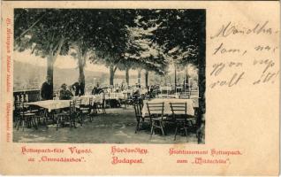 1901 Budapest II. Hűvösvölgy, Holtzspach-féle Vigadó az Orvvadászhoz, pincérek és vendégek. Ifj. Holtzspach Nándor kiadása