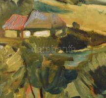 Wrabel (Vrábel) Sándor (1926-1992): Faluvége. Olaj, vászon, jelzett, hátoldalán Képcsarnok Vállalat ...