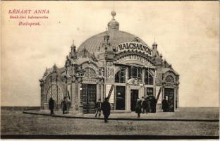 Budapest V. Lénárt Anna Deák téri halcsarnoka kiosk. Hátoldalon az üzlet reklámjával (EK)