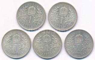 Ausztria 1912-1916. 1K Ag "Ferenc József" (5xklf) T:AU,XF Austria 1912-1916. 1 Corona Ag &...