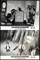 cca 1985 ,,A kurta farkú Peti cica Americicában" című svéd rajzfilm jelenetei, 6 db vintage produkciós filmfotó ezüst zselatinos fotópapíron, a használatból eredő (esetleges) kisebb hibákkal, barnára színeződés, stb., 18x24 cm