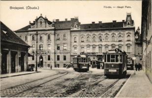 Budapest III. Óbuda, Fő tér, 5-ös és 7-es villamosok, Arany János műfog terem, üzlet