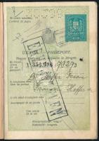 cca 1930 Útlevél dr. Hoffer Ferenc miniszteri tanácsos részére tele bejegyzéssel