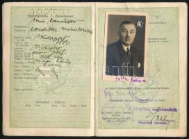 cca 1930 Útlevél dr. Hoffer Ferenc miniszteri tanácsos részére tele bejegyzéssel