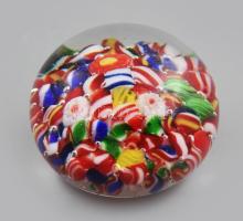 Murano millefiori levélnehezék, kis kopással, d: 4,5 cm