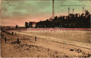 Budapest XIX. Kispesti Athlétikai Club sporttelepe, foci pálya, labdarúgás. Thienschmiedt E. "Hungária" nyomda kiadása (r)