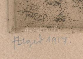 Tardos-Taussig Ármin (1874-1936): Tanya üldögélő parasztokkal, 1909-1917. Rézkarc, papír, jelzett. 1...