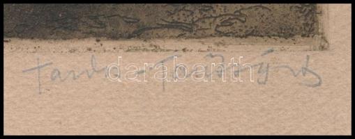 Tardos-Taussig Ármin (1874-1936): Tanya üldögélő parasztokkal, 1909-1917. Rézkarc, papír, jelzett. 1...