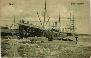 Braila, Portul inghetat / frozen port in winter, SS Ernesta Foscolo steamship