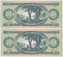 1960. 10Ft (2x) sorszámkövetők "A 539 067142 - A 539 067143" nyomdai papírránccal T:UNC,AU...