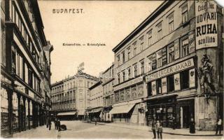 1909 Budapest V. Kristóf (Krisztof) tér, Vogel Testvérek Ideiglenes Selyem elárusító üzlete, Rothberger Jakab udvari ruhaszállító, gyógyszertár (EM)