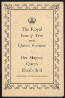 1962 The Royal Family Tree from Queen Victoria to Her Majesty Queen Elizabeth II / A brit uralkodóház (Windsor-ház) családfája Viktória királynőtől II. Erzsébetig. Angol nyelvű, kihajtható nyomtatvány, néhány kapcsolódó magyar nyelvű bejegyzéssel, kihajtva: 41,5x16 cm