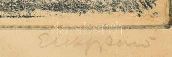 Elekfy Jenő (1895-1968). Romantikus táj. Színezett rézkarc, papír, jelzett, kartorna kasírozva, laps...